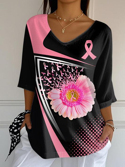 Women's Breast Cancer Awareness Print Casual Top