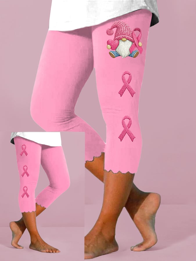 Women's Breast Cancer Awareness Print Cropped Leggings