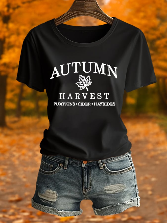 Women's Autumn Pumpkin Seasonal Print T-Shirt