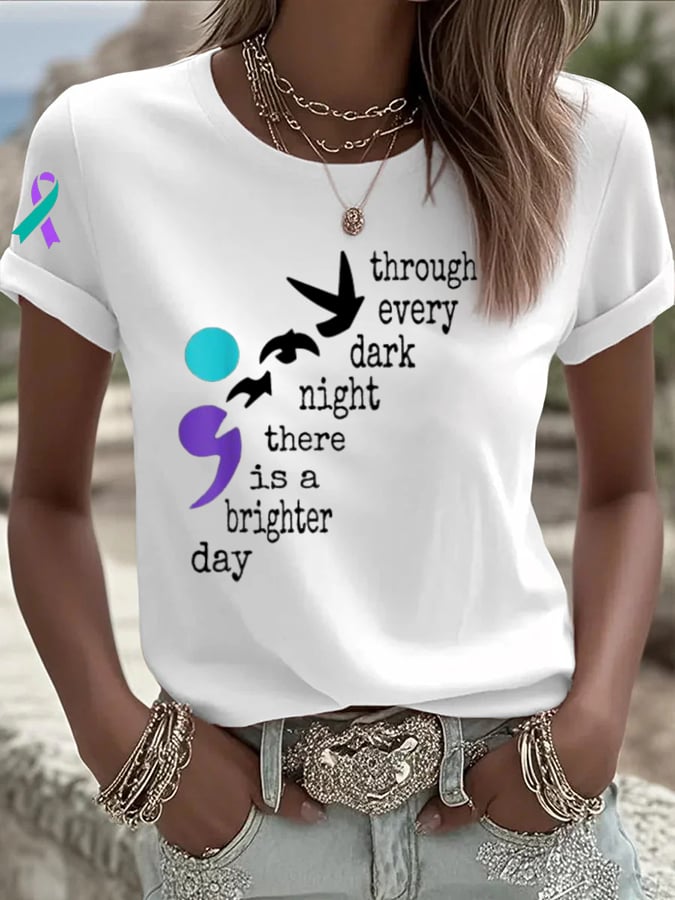 Women's Suicide Prevention Awareness Print Casual T-Shirt