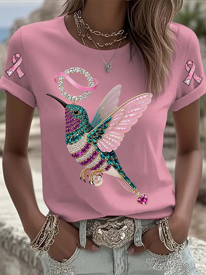 Breast Cancer Awareness Support Print T-Shirt