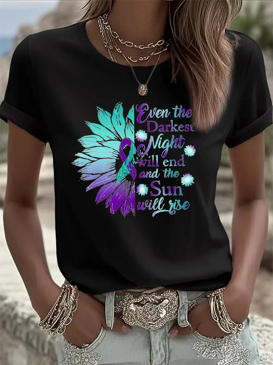 Women's Even The Darkest Night Will End And The Sun Will Rise Print T-Shirt