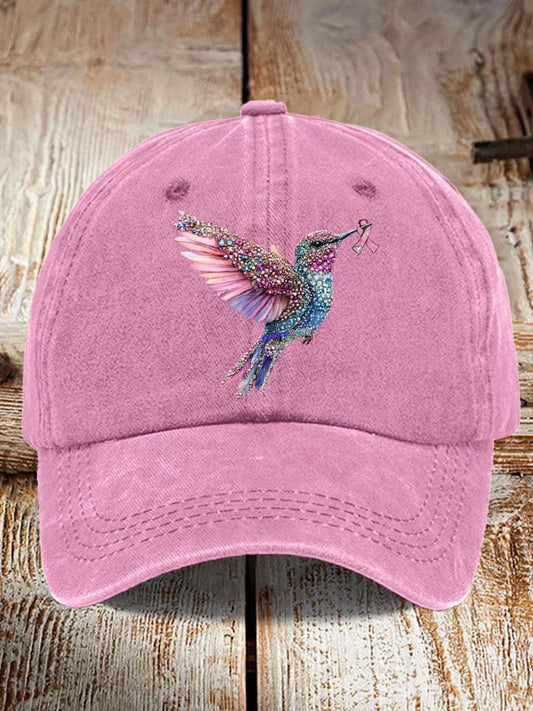Breast Cancer Awareness Hummingbird Print Hat