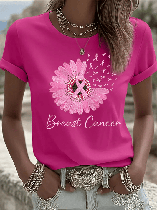 Women's Breast Cancer Awareness Print Crew Neck T-Shirt