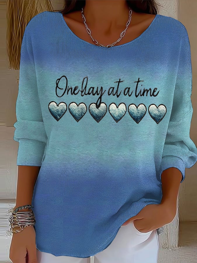 Women'S Retro One Day At A Time Print Top