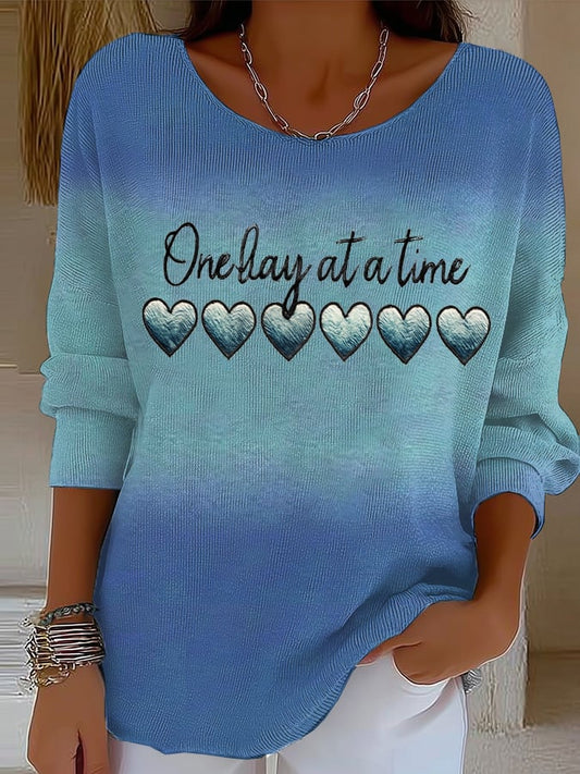 Women'S Retro One Day At A Time Print Top