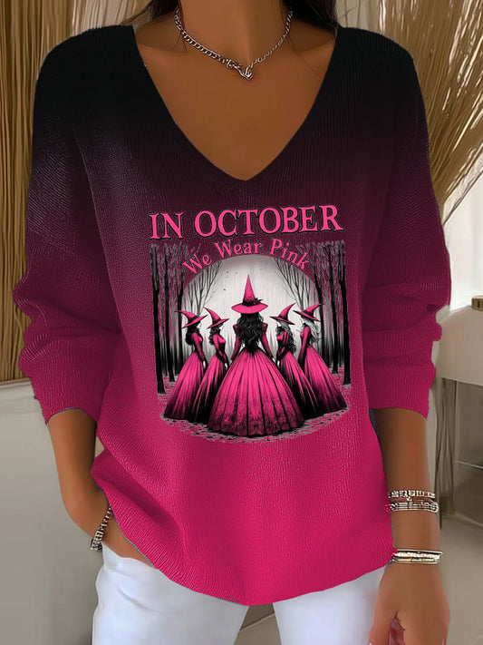 Women's Casual We Wear Pink Witch Pit Stripe Long Sleeve Top In October