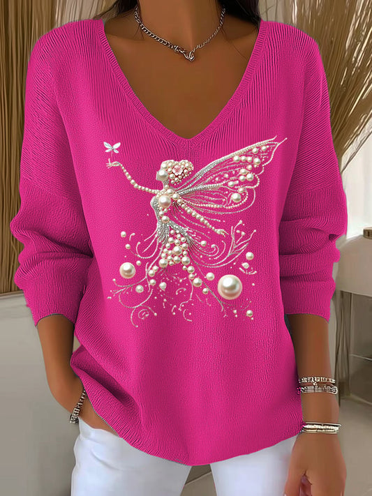Women's casual pink breast cancer print sweater