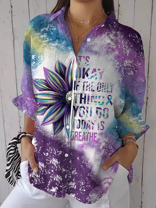 Women's It's Okay If The Only Thing You Do Today Is Breathe Sunflower Print Casual Shirt