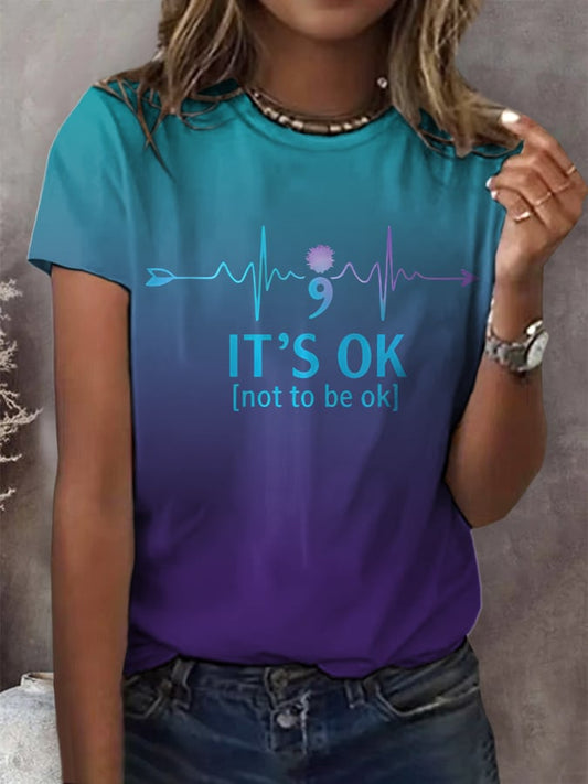 Women'S Casual Mental Health Print T-Shirt