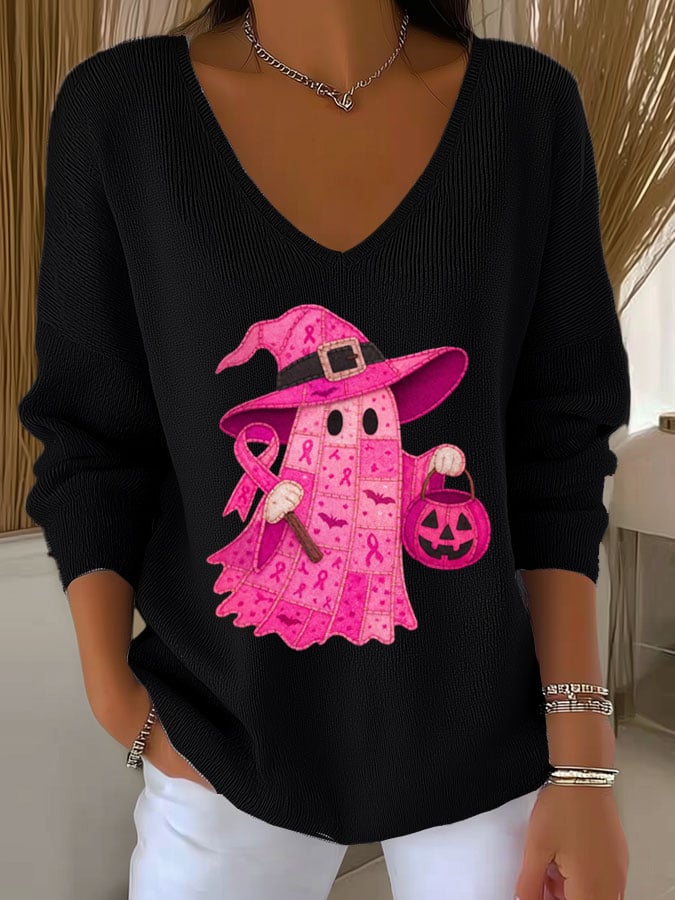 Women's Casual Retro Breast Cancer Print  Long-Sleeved T-Shirt