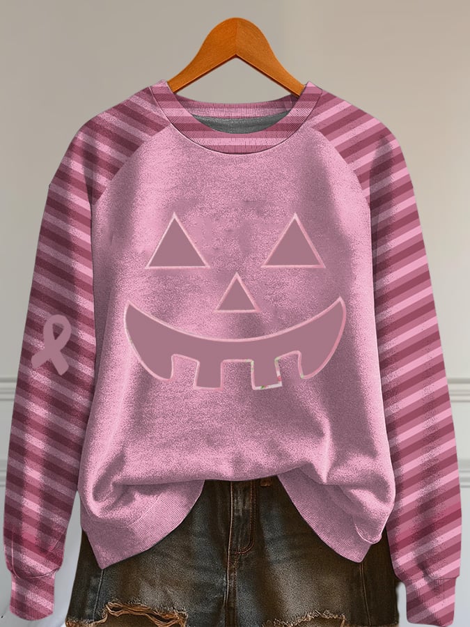 Women's Pumpkin Breast Cancer Print Sweatshirt