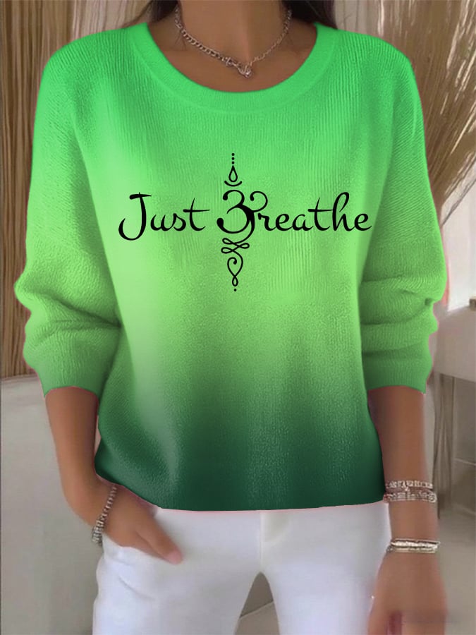 Women's Just Breathe Print Round Neck Sweatshirt