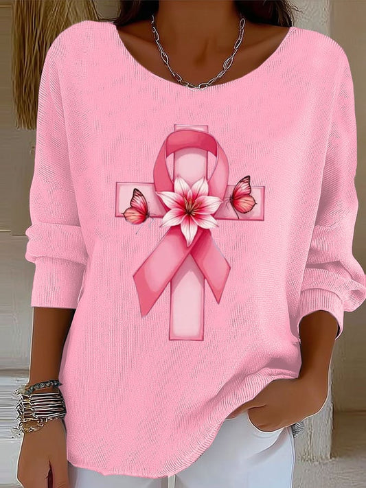 Women'S Breast Cancer Awareness Casual Knitted Top