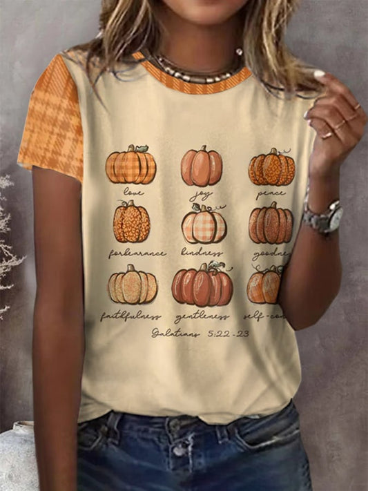 Women's Autumn Pumpkin Printed Short-Sleeved T-Shirt