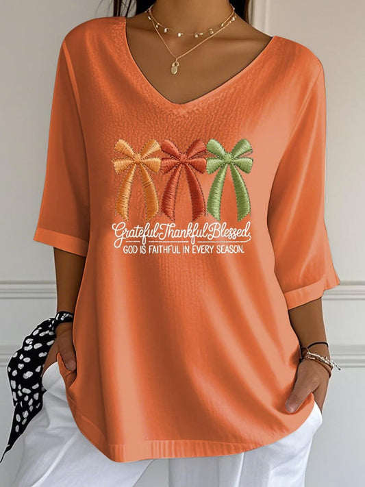 Women's Autumn Style  Print V-Neck T-Shirt