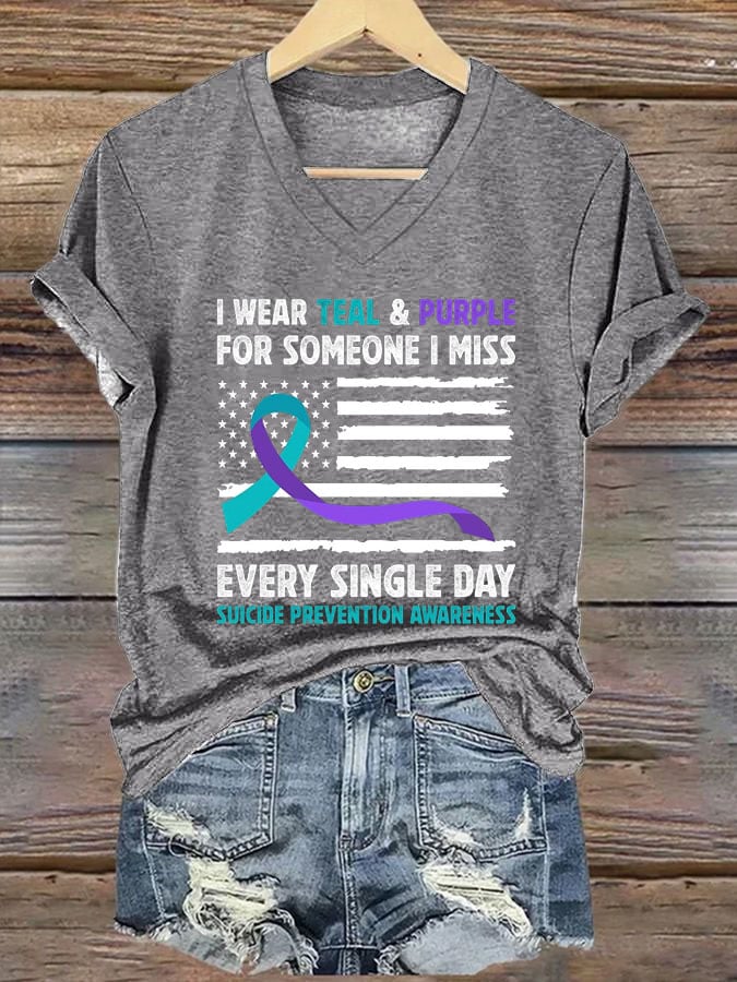 Women's I Wear Teal & Purple for Someone I Miss Every Single Day Print T-Shirt