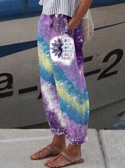 Women's It's Okay If The Only Thing You Do Today Is Breathe Sunflower Print Casual Trousers