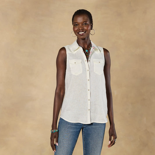 Willow Linen Sleeveless Top, Petite