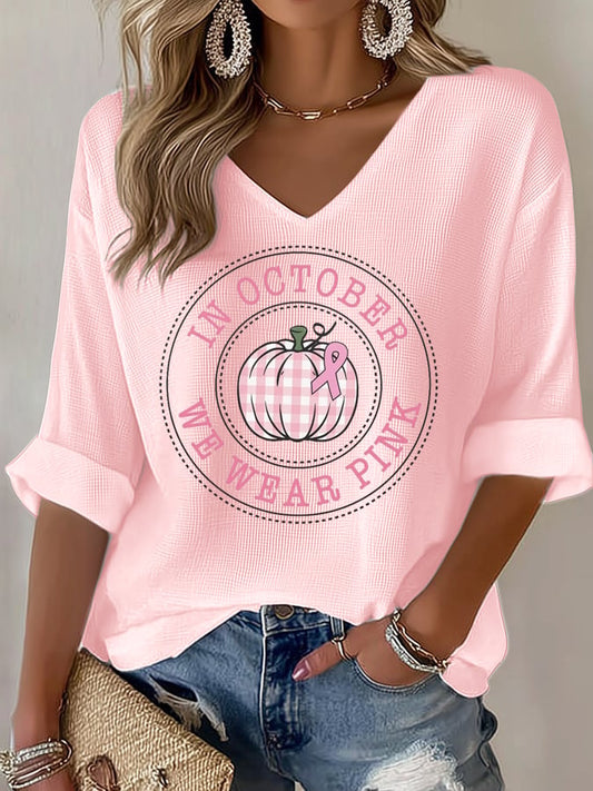 Women's In October We Wear Pink Waffle Long Sleeve T-shirt