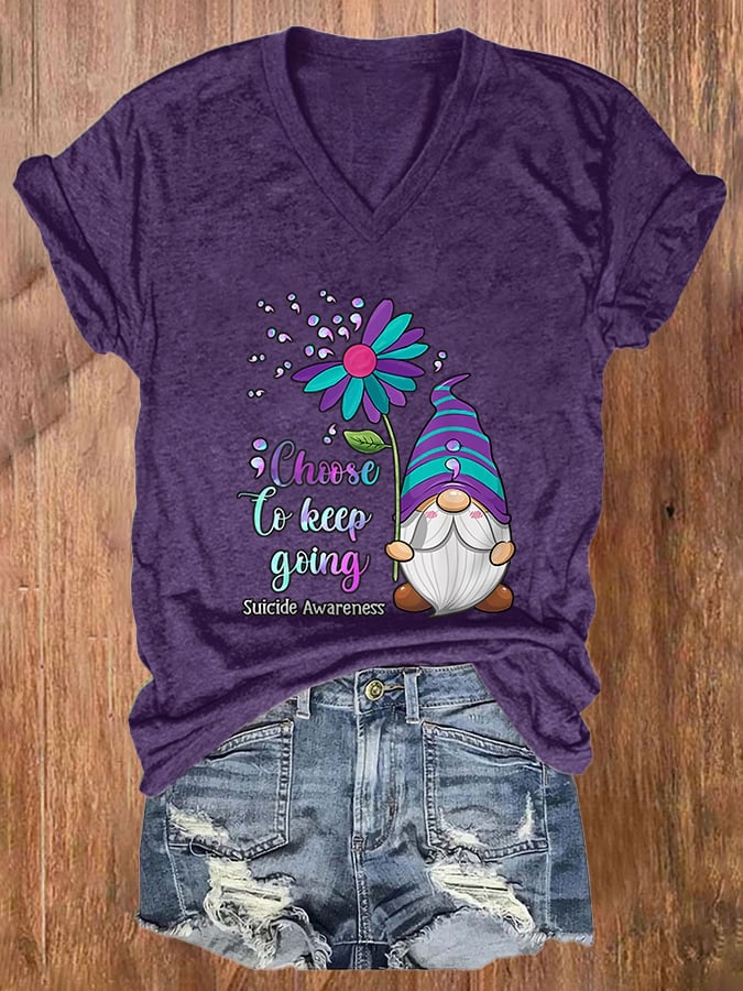 Women's Choose To keep going Suicide Awareness Print Casual T-Shirt