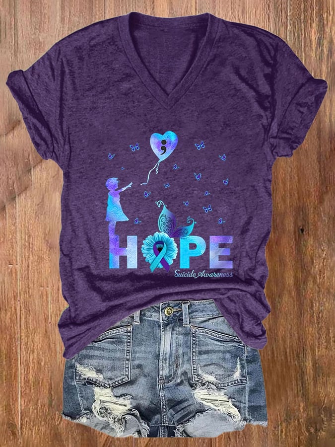 Women's Hope Suicide Prevention Print Casual T-Shirt