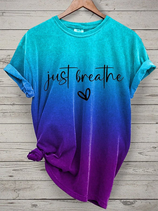 Women's Just Breathe Mental Health Print Casual T-Shirt