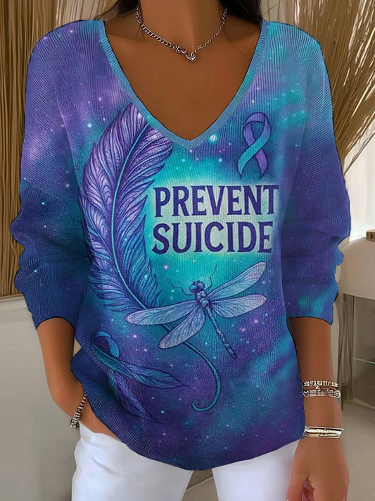 Women's Mental Health Print Long Sleeve Pit Fabric Top