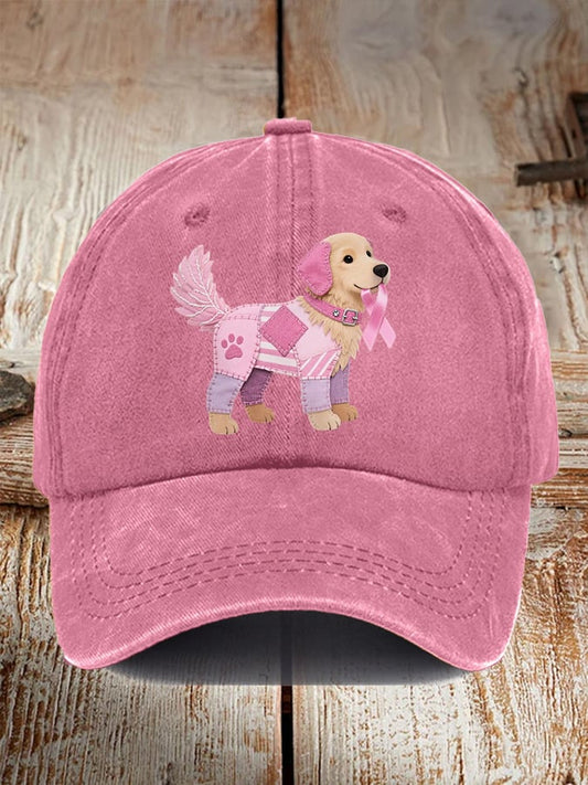 Unisex Pink Dog Pink Ribbon Breast Cancer Awareness Print Baseball Cap