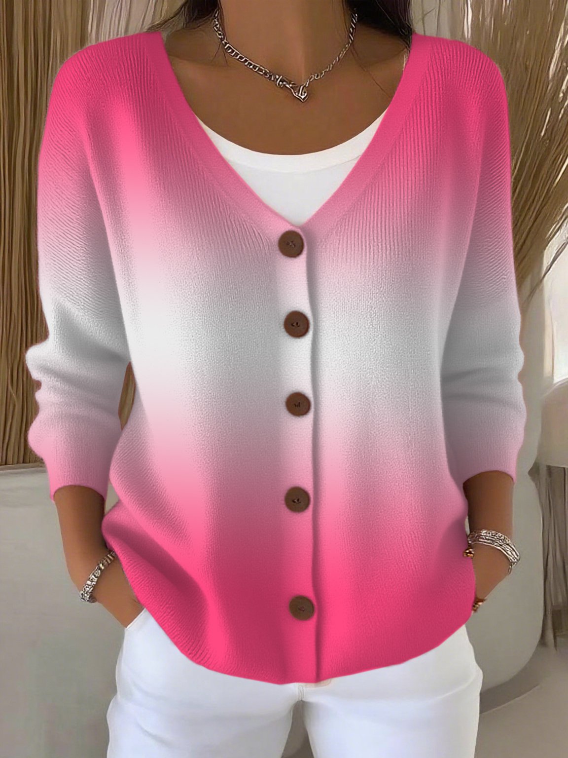 Women's Casual Autumn And Winter Gradient Cardigan