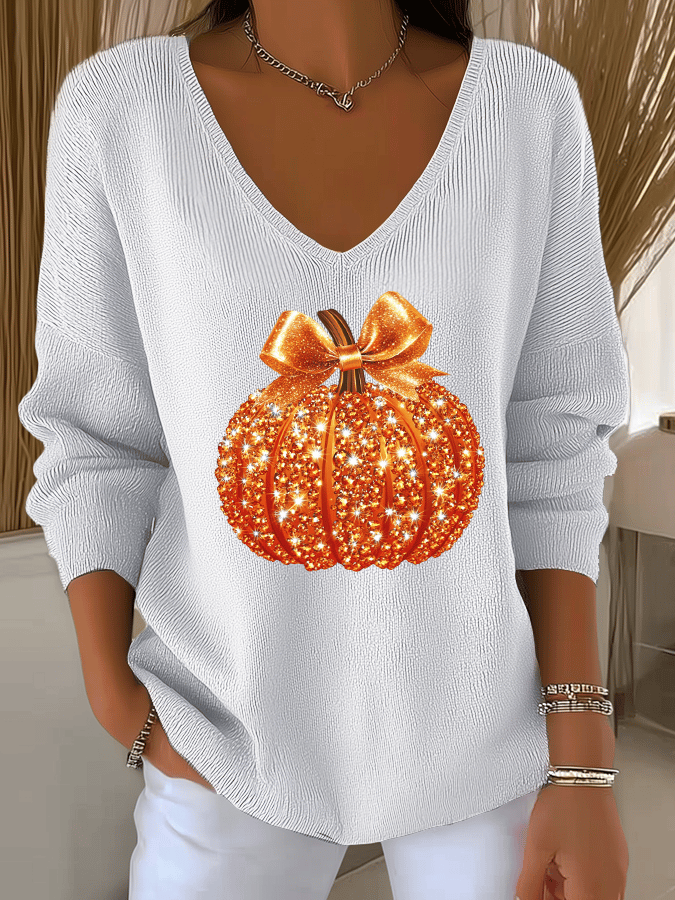Women's Sequin Pumpkin Print Casual Long Sleeve T-Shirt