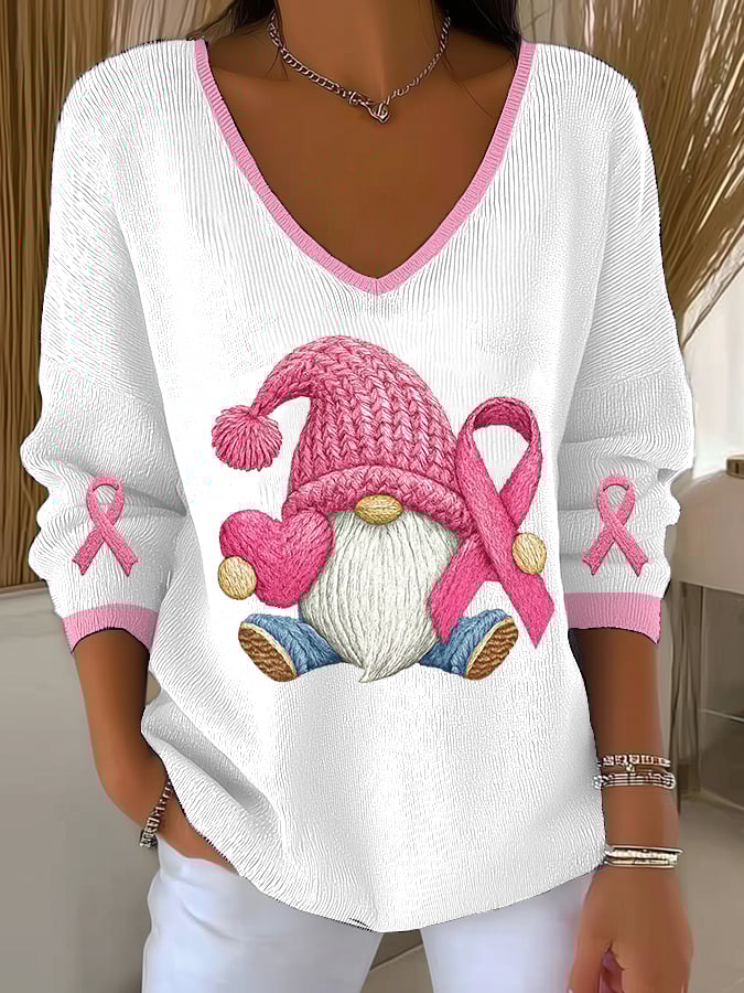 Women's Breast Cancer Awareness Graphic Print Drop Shoulder Sweater