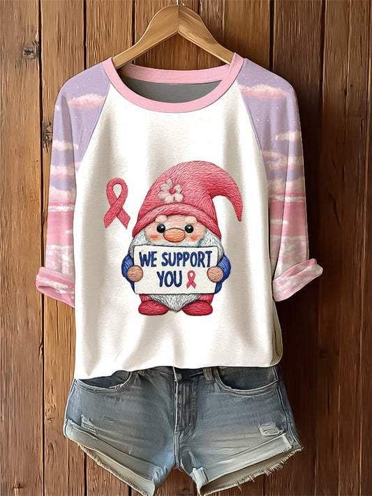 Women's We Support You Breast Cancer Awareness Graphic Print Raglan Sleeve T-Shirt