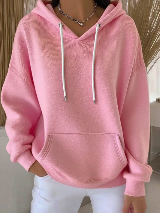 Women's Casual Autumn And Winter Long-Sleeved Ribbed Bottoming Shirt With Hoodie