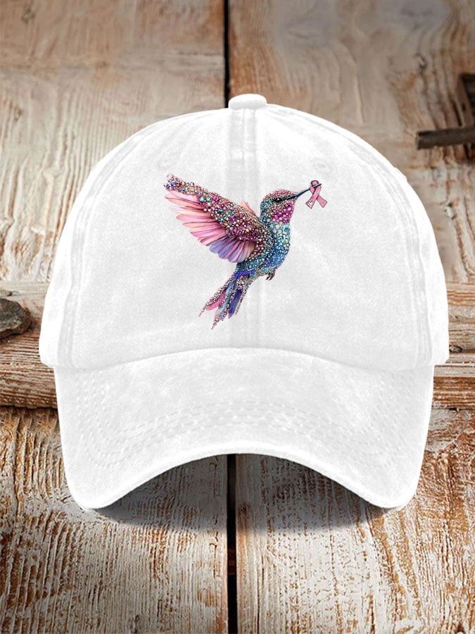 Breast Cancer Awareness Hummingbird Print Hat