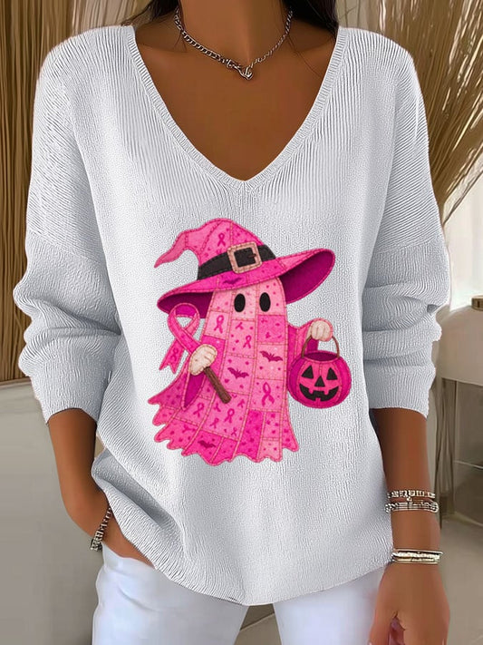 Women's Casual Retro Breast Cancer Print  Long-Sleeved T-Shirt