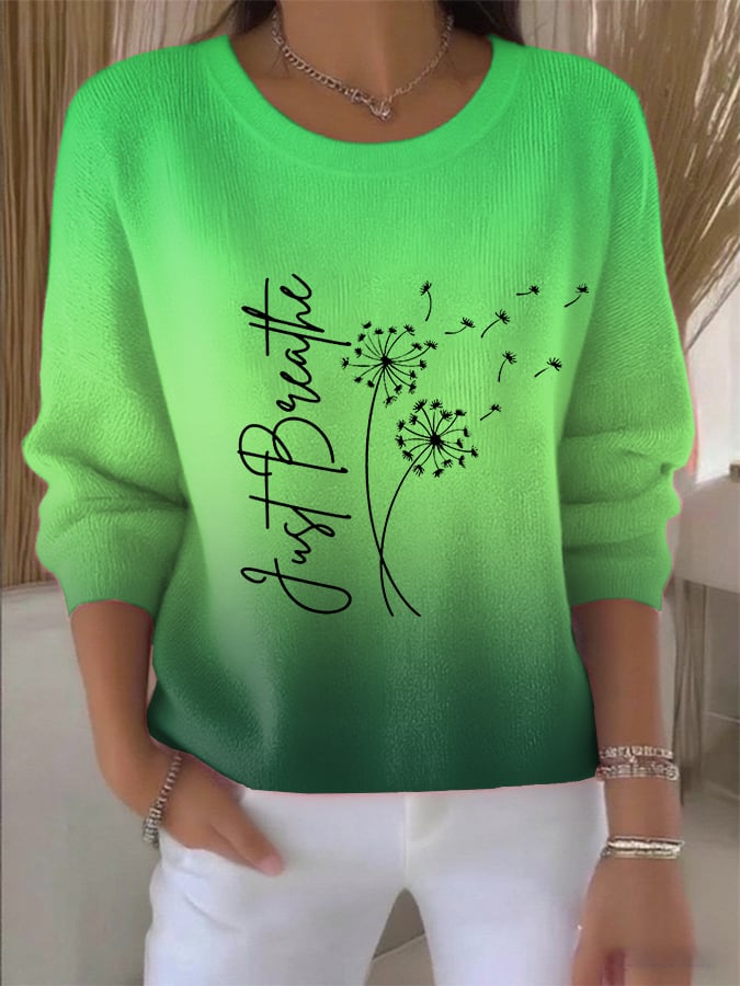 Women's Just Breathe Print Round Neck Sweatshirt