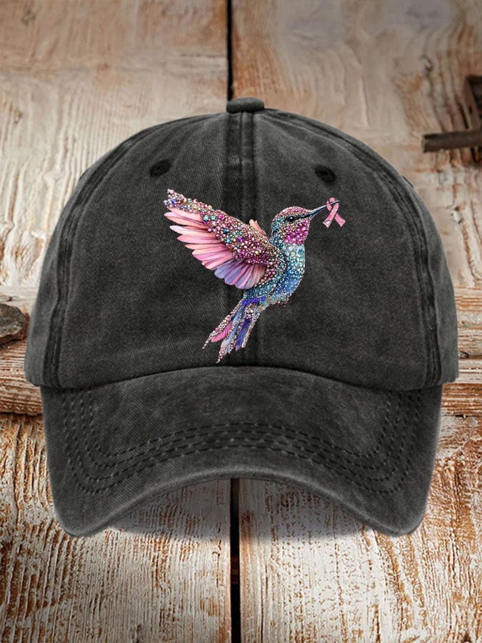 Breast Cancer Awareness Hummingbird Print Hat