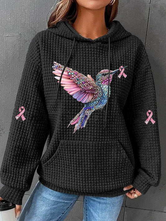 Women's Breast Cancer Hummingbird Ribbon Print Hoodie