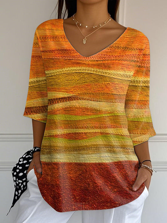 Women's Retro Autumn Gradient Print Mid Sleeve T-Shirt