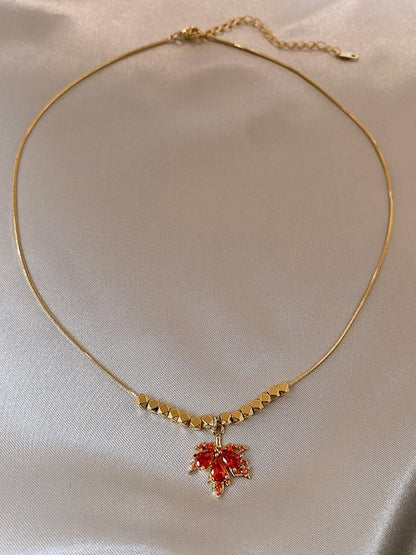 Vintage Red Maple Leaf Pendant Necklace