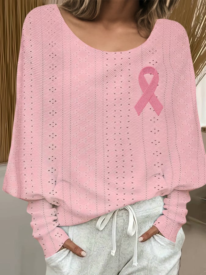 Women's Breast Cancer Awareness Print Drop Shoulder Sweater