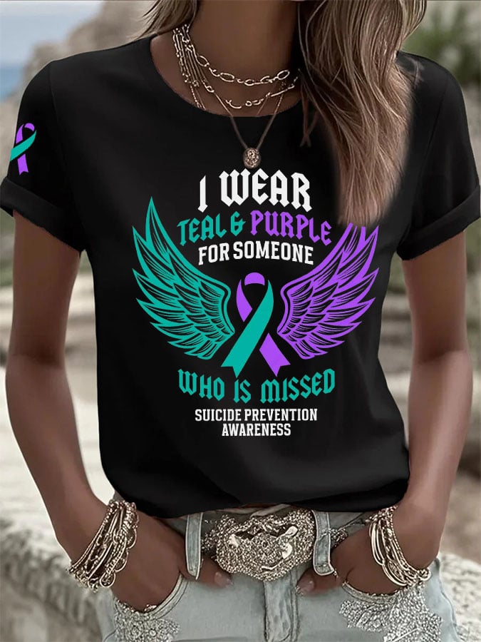 Women's I Wear Teal & Purple For Someone Who Is Missed Printed T-Shirt