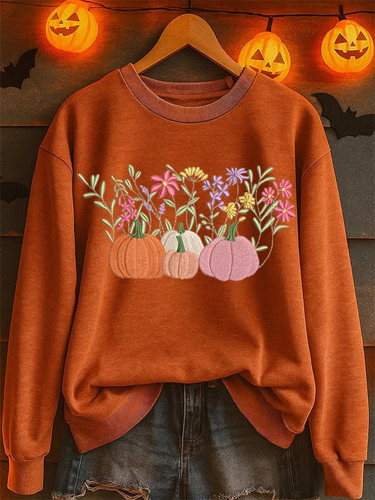 Women's Pumpkin Floral Print Casual Sweatshirt