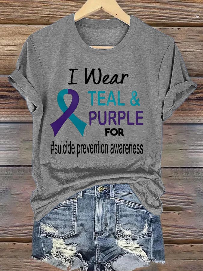 Women's I Wear Teal & Purple For Suicide Prevention Awareness Printed T-Shirt
