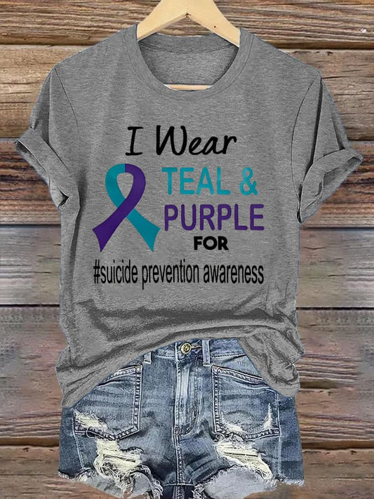 Women's I Wear Teal & Purple For Suicide Prevention Awareness Printed T-Shirt