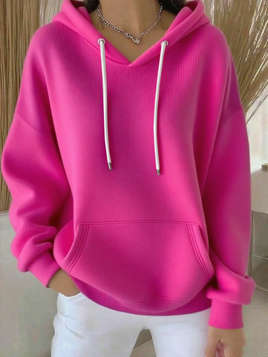Women's Casual Autumn And Winter Long-Sleeved Ribbed Bottoming Shirt With Hoodie