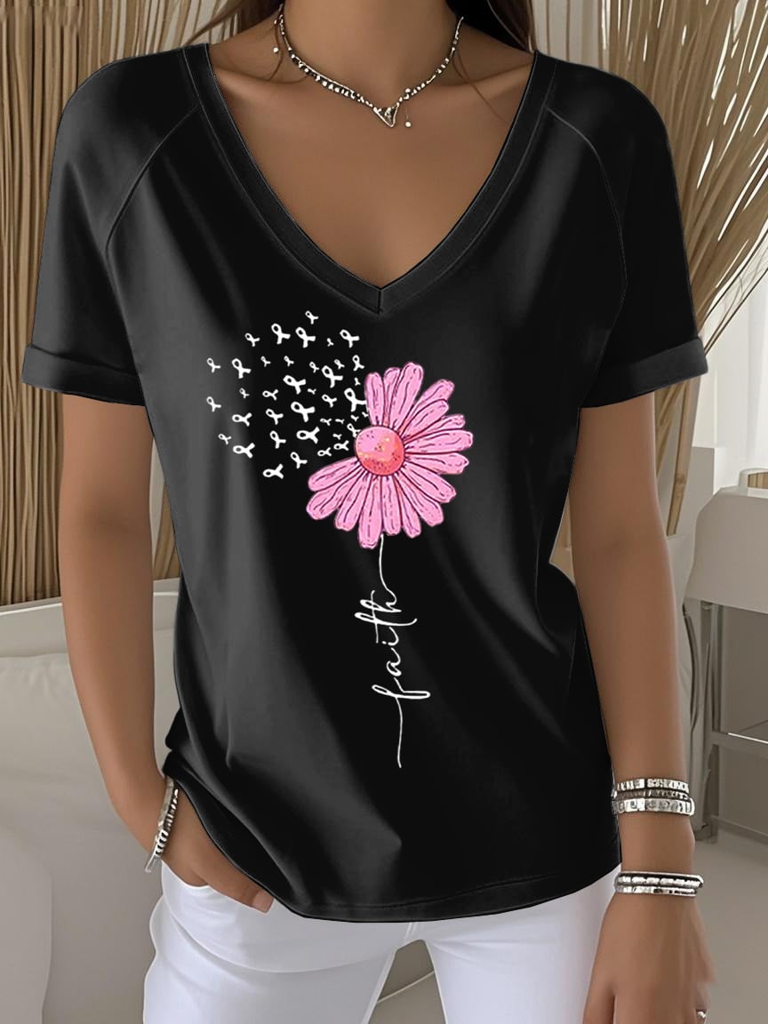 Women's Breast Cancer Faith Printed Short-Sleeved T-Shirt