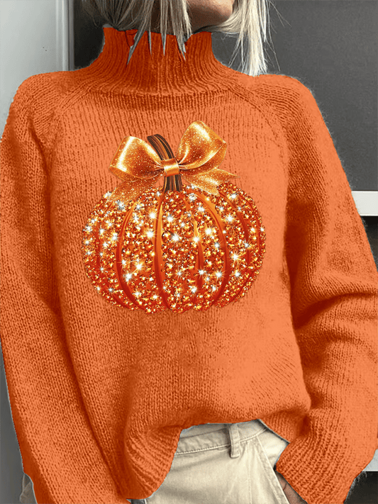 Women's Fall Sequin Pumpkin Turtleneck Sweater