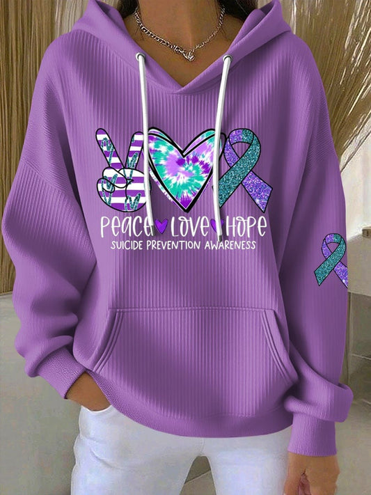 Women's Peace Love Hope, Suicide Prevention Awareness Print Casual Hoodie